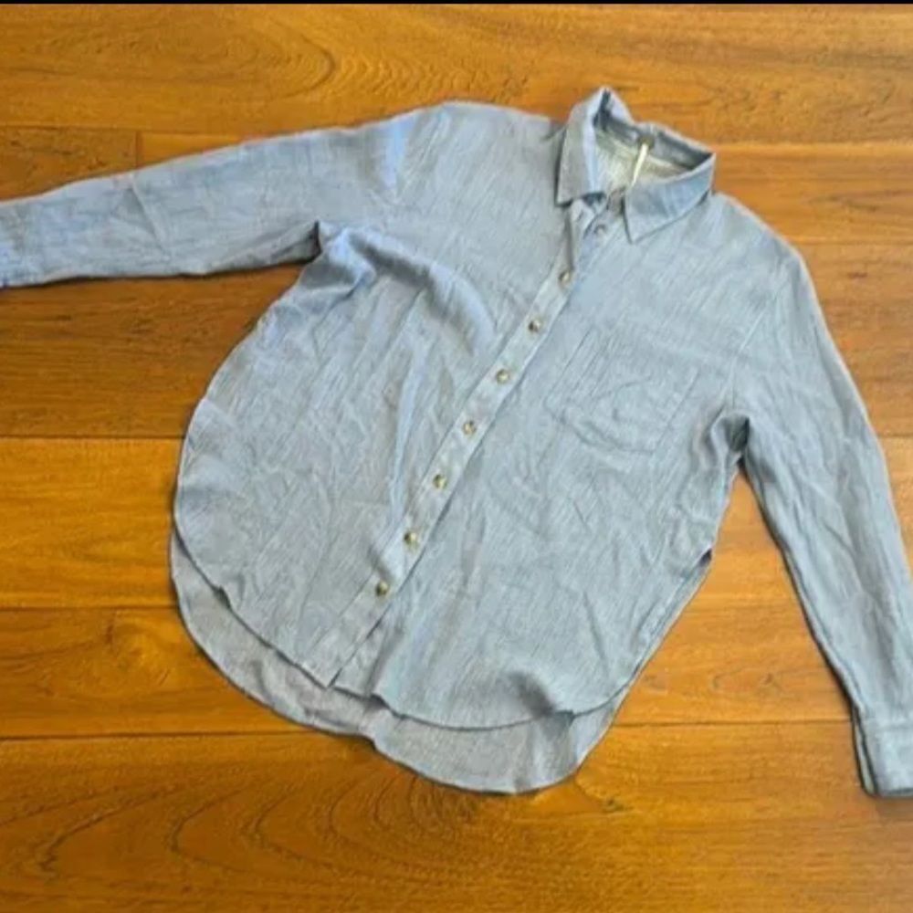 Free People Thats a Wrap Shirt in Chambray Combo Blue - Picture 7 of 14